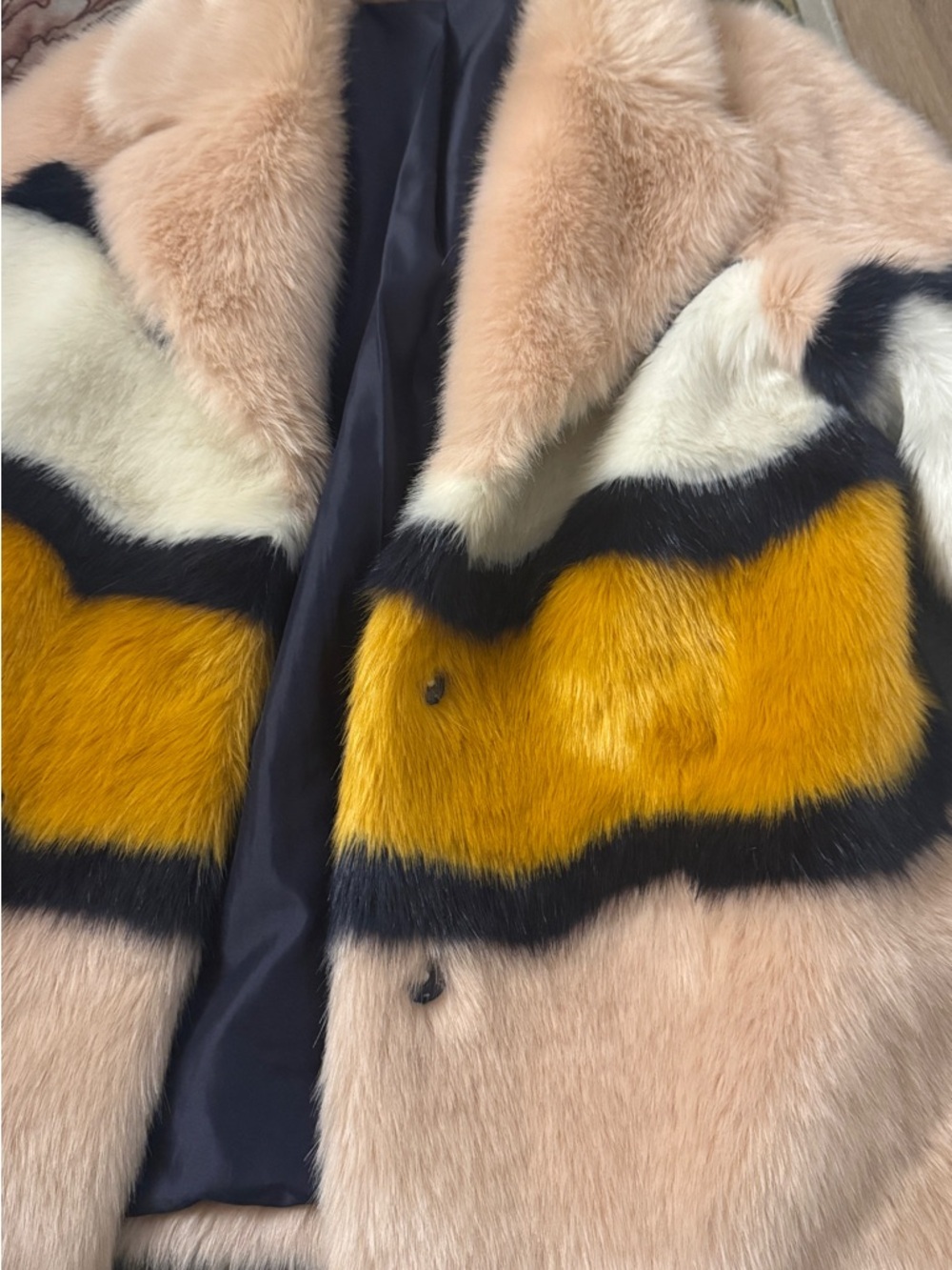 Topshop Colorblock Faux Fur Teddy Jacket in Pink, Yellow & Black